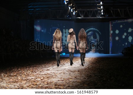 ZAGREB, CROATIA - OCTOBER 24: Fashion model wearing clothes designed by Elfs on the Cro a Porter show on October 24, 2013 in Zagreb, Croatia.
