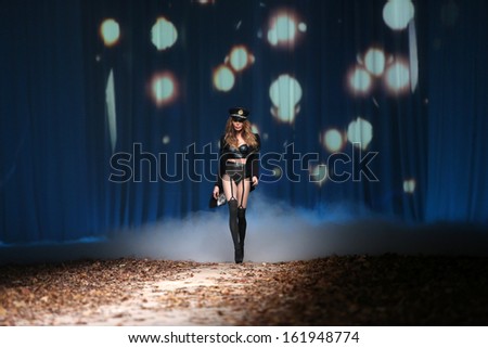ZAGREB, CROATIA - OCTOBER 24: Fashion model wearing clothes designed by Elfs on the Cro a Porter show on October 24, 2013 in Zagreb, Croatia.