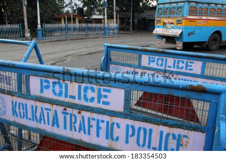 KOLKATA, INDIA - NOV 25: barriers at the street ready for use by police on Nov 25, 2012 in Kolkata, India. Barrieres are placed all over Kolkata in case of demonstrations.