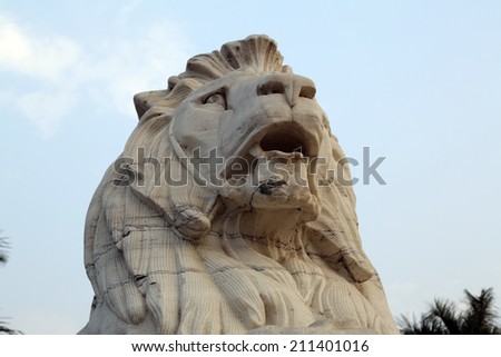 KOLKATA,INDIA - FEBRUARY 10: Antique Lion Statue at Victoria Memorial Gate, Kolkata, India, sculptured by Vincent Esch in Kolkata, West Bengal, India on February 10,2014.