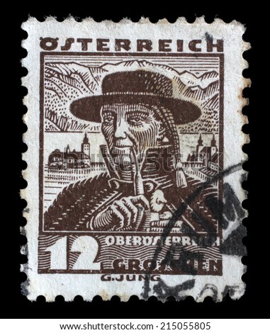 AUSTRIA - CIRCA 1934: A stamp printed by AUSTRIA shows Man from Upper Austria (Oberosterreich), Traditional folk costume, circa 1934.