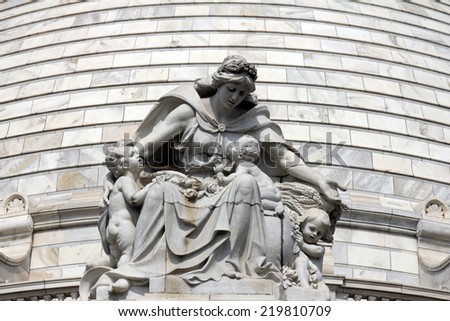 KOLKATA,INDIA - NOVEMBER 27: Motherhood, the statue on the dome of Victoria Memorial in Kolkata, West Bengal, India on November 27, 2012.