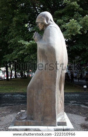SKOPJE, MACEDONIA - MAY 17: Mother Teresa monument in Skopje on May 17, 2013. Mother Teresa monument Humanitarian Worker and Nobel Prize Winner in Skopje, Macedonia.