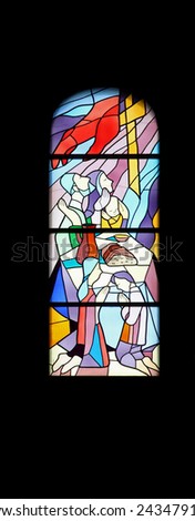 MEDUGORJE, BOSNIA AND HERZEGOVINA - FEBRUARY 19: Stained glass church window in the parish church of St. James in Medugorje on February 19, 2011.