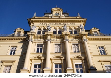 BAD ISCHL, AUSTRIA - DECEMBER 14: The post office from the imperial times of Austria in the town of Bad Ischl were emperor Franz Josef used to stay in the summer on December 14, 2014.