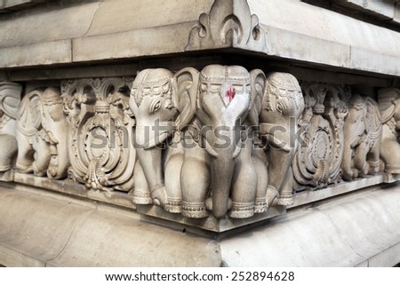KOLKATA, INDIA - FEB 15: Stone carvings in Birla Mandir (Hindu Temple) in Kolkata, West Bengal in India on Feb 15, 2014. It is one of the largest Hindu temples in Kolkata.