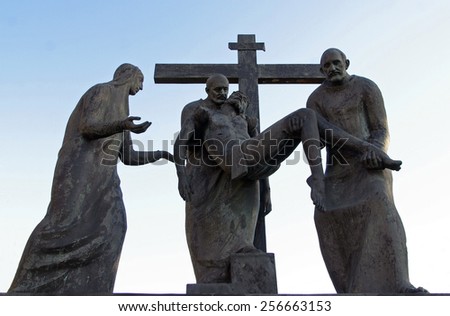MARIJA BISTRICA, CROATIA - MAY 26: 13th Stations of the Cross, Jesus\' body is removed from the cross , pilgrimage Sanctuary, Assumption of the Virgin Mary in Marija Bistrica, Croatia, on May 26, 2009