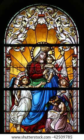 Virgin Mary with baby Jesus and angels