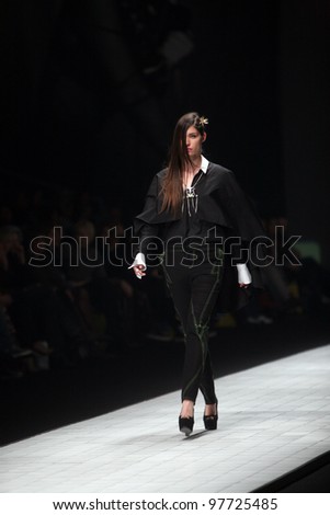 ZAGREB, CROATIA - MARCH 15: Fashion model wears clothes made by design group \