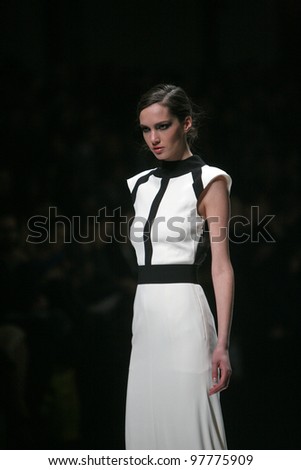 ZAGREB, CROATIA - MARCH 15: Fashion model wears clothes made by Aleksandar Zarevac on \