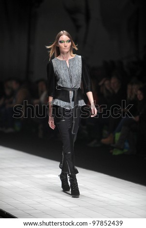 ZAGREB, CROATIA - MARCH 16: Fashion model wears clothes made by Ana Maria Ricov on 