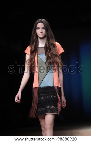 ZAGREB, CROATIA - MARCH 24: Fashion model wears clothes made by Linea Exclusive on \