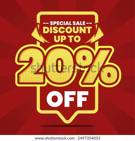 This vibrant and eye-catching banner design features a bold red background with striking yellow and white text, announcing a special sale with a discount of up to 20% off. Perfect for promoting limite