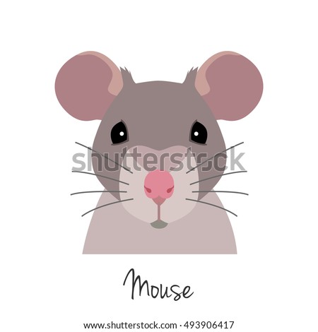 Vector Animal of Chinese zodiac symbol.  flat cartoon rat head,  grey mouse face isolated. Chinese year symbol, poster, banner, print, advertisement, web design element.