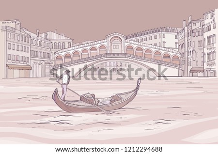Venetian gondola with gondolier near Realto bridge. Foto d'archivio © 
