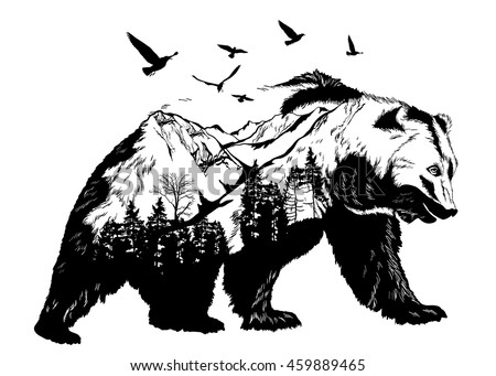 Vector Double exposure, bear for your design, wildlife concept