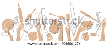 Pattern with Different Kitchen Utensils. Cooking Background. Vector illustration. Сток-фото © 