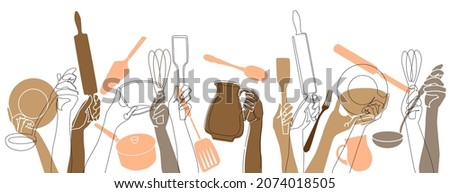 Horizontal pattern with utensils. Cooking Background.  Can be yused for  to decorate a cook book, in social media, websites, for menu, banner, flyer, cover, restaurant identity Сток-фото © 