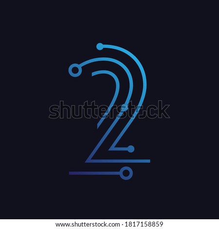 Number two / second / 2 vector font alphabet, technological flat design for your unique elements design ; logo, corporate identity, application, creative poster & more 