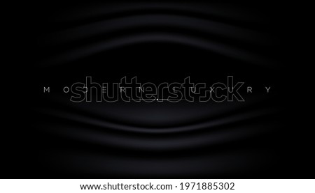 Abstract background with silk cloth texture, shiny satin curtain with waves and drapery. Vector realistic wallpaper with luxury flowing black textile. Elegant background with dark smooth material. EPS