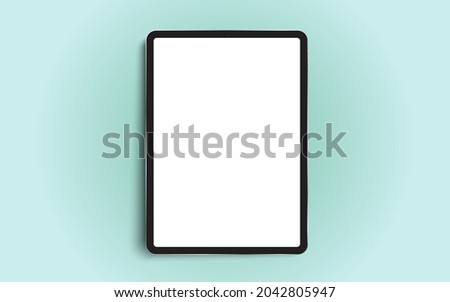 Black 3D realistic tablet PC mockup frame with front view blank screen.