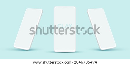 Image, Stock Photo Minimalistic mock up flat image design with a floating mobile phone with copy space and white scree to write over it over a flat yellow background