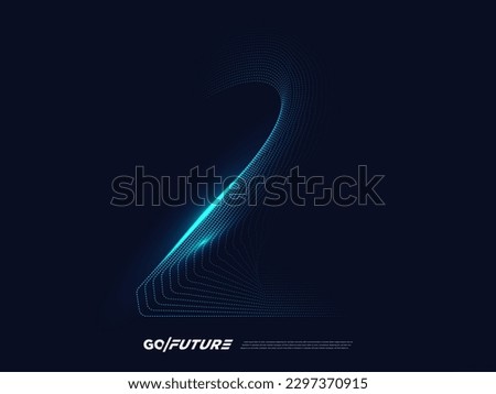 Creative technology digital number typography two, second, 2nd, 2 font. Modern futuristic blue lines and light effect on the dark background for ai logo, big data, new year poster, anniversary type…