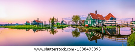 Beautiful Dutch scenery panorama of Zaanse Schans windmill village in Netherlands  ストックフォト © 