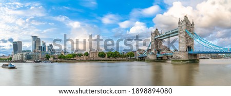 Beautiful panorama of Tower Bridge and financial district of London. England. UK