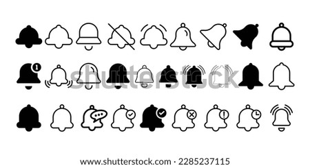 Notification Bell Alert Icon Set Black and White Fill Icon Design For Mobile Apps, Web and Design Elements