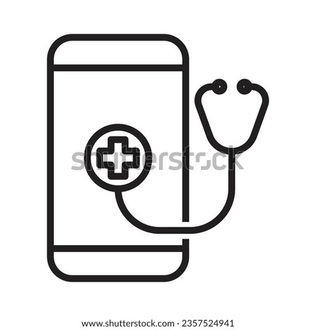 Telemedicine Outline Icon With Smartphone Symbol, Doctor, Chat Symbol, Stethoscope Sign, Healthcare And Medical Design Elements, Online Treatment With Video Call, Online Consulting Icon Vector