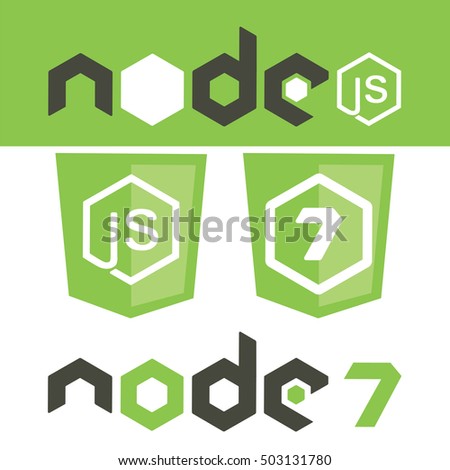 Node js version 7 framework shield. Vector stock illustration of cross-platform runtime environment for developing apps.