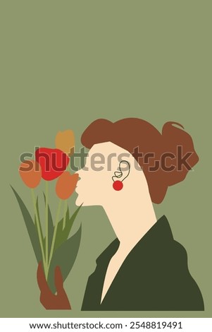 Similar – Image, Stock Photo Woman smells red tulips