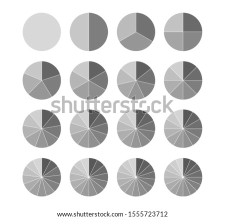 Segmented circles set isolated on a white background.Big set, of wheel diagrams. Various number of sectors divide the circle on equal parts.