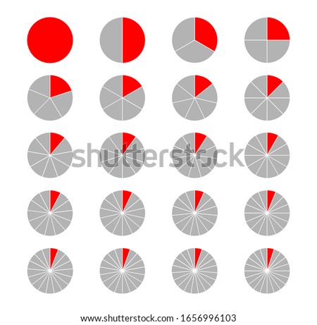 Fraction pie divided into slices. Fractions. Fraction Pies. Vector flat outline icon illustration isolated on white background. Сток-фото © 