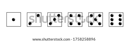 Dice icons set. Traditional die with six faces of cube marked with different numbers of dots or pips from 1 to 6. Zdjęcia stock © 