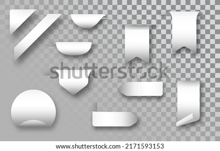White blank paper stickers Collection isolated on transparent background. Realistic vector paper template with soft shadow