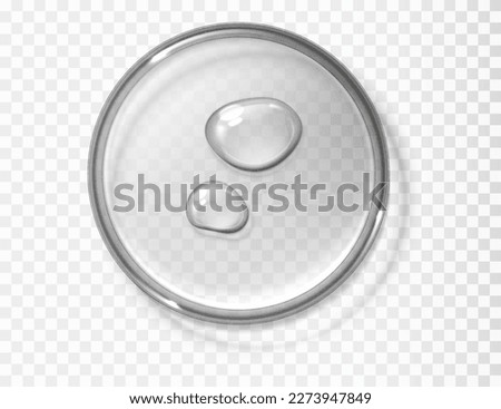 Water drops on transparent petri dish isolated realistic vector illustration.Transparent glass round displays, gel texture