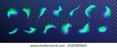 Holographic abstract soft gradient texture isolated set. Y2k aura cyber shape. Realistic polar lights.