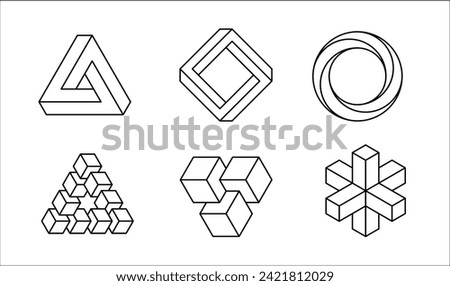 Impossible shape set isolated. Line optical illusion. Abstract unreal geometric form