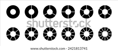 Segmented circles set isolated. Pie chart with segments. Round shapes cut in equal slices