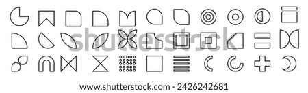 Brutalist abstract geometric elements, futuristic icon. Abstract geometric graphic shapes. Design aesthetic. Collection of different graphic elements, star, sparkle, shapes outline