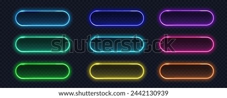 Neon button modern icon set. Glowing frames sign collection for web design, app, game and interface.