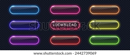 Glowing neon buttons for web design isolated on dark background. Realistic light frame border collection for web design, app, game and interface.