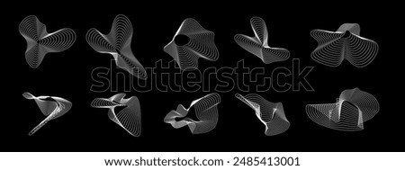 Dynamic lines shapes set. Abstract fluid forms made of lines with blend effect isolated.