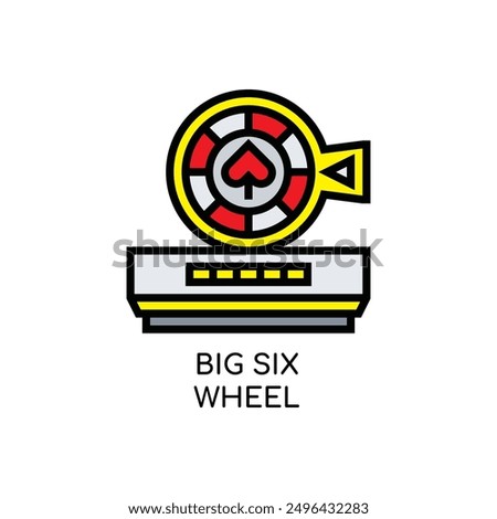 Big Six Wheel Line Icon stock illustration.