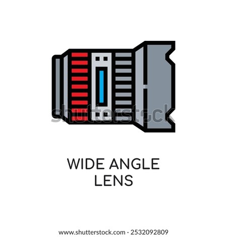 Wide Angle Lens Line Icon stock illustration.