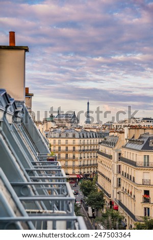 Paris roofs with Eiffel Tower in background, France