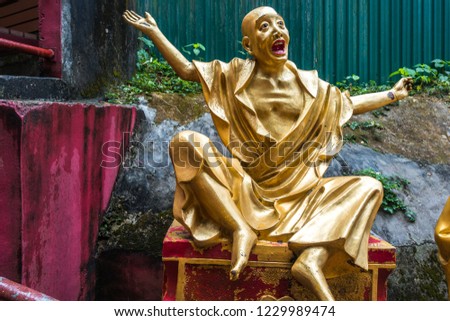 One of the Golden statues of Buddha lining the path leading to the Ten Thousand Buddhas Monastery, Hong Kong, Sha Tin, New Territories Stok fotoğraf © 