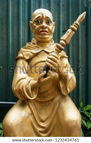 Close up of a golden Buddha statue at Ten Thousand Buddhas Monastery, Hong Kong, Sha Tin, New Territories Stok fotoğraf © 